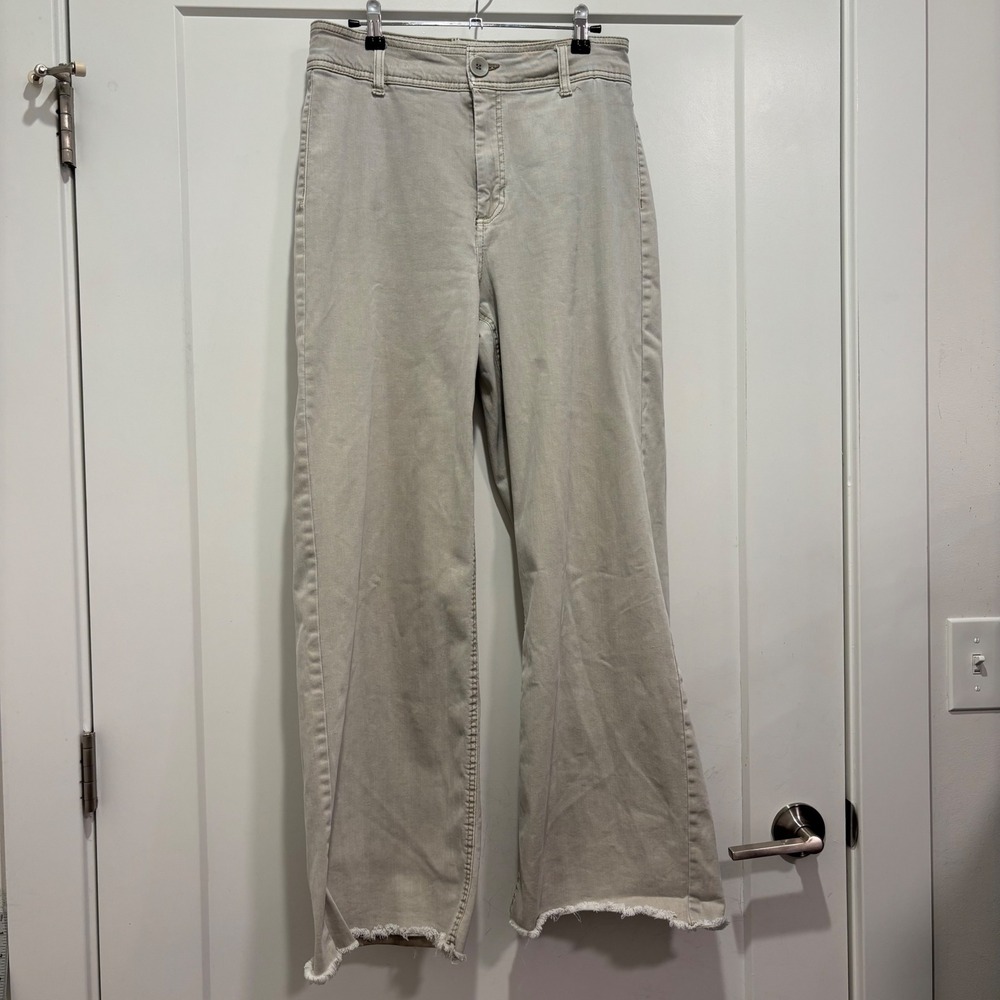 OAT New York Women Tan Khaki High Rise Wide Leg Raw Hem Pants Size 10/30